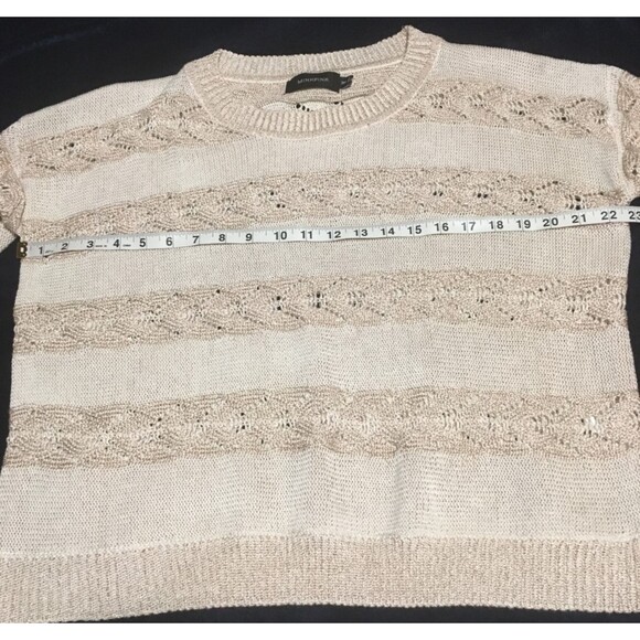 ✨️3 For $20✨️ sweater Womens M cream gold metallic glitter striped Y2K Coastal - Picture 5 of 7